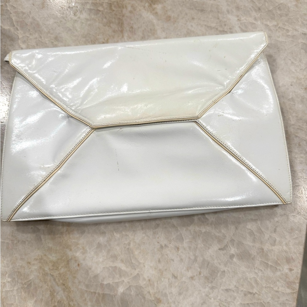 Vintage Charles Jourdan Paris Clutch shoulder white Leather Bag Purse